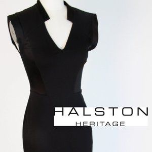 Sexy Halston Heritage Black Bodycon Stretch Venus Cocktail Dress Size 8 Medium